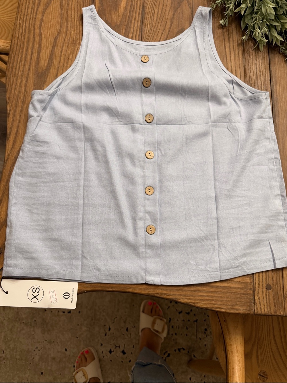 Light Blue Ladies Button-Front Tank Top